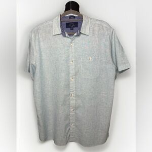 Even Tide Linen Cotton Button Up Shirt Mens Large Mint Green Short Sleeve